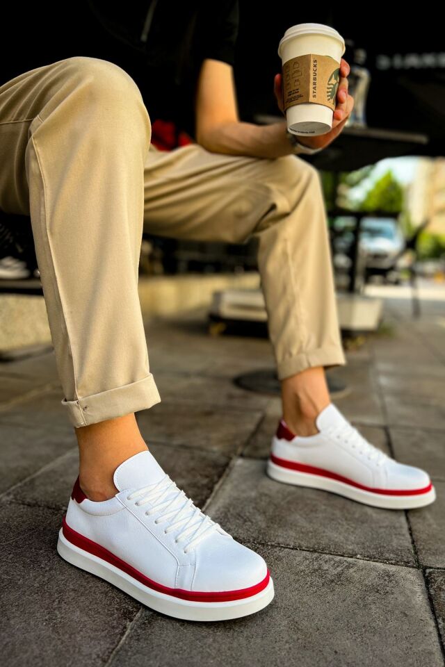 MN979 - Santoni GBT Spor Erkek Ayakkabı BEYAZ/KIRMIZI
