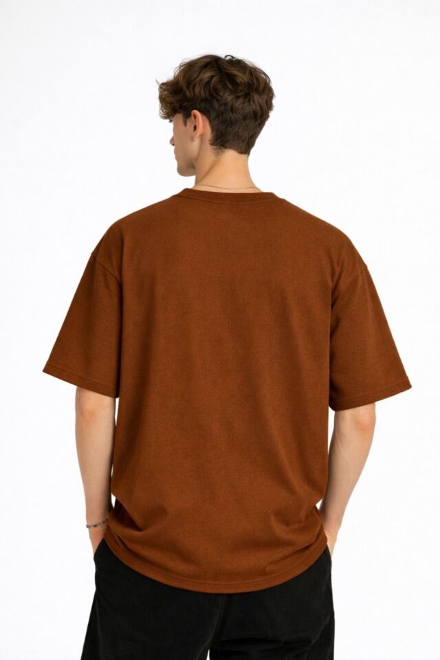 Panda - Baskılı Oversize Tişört KAHVE