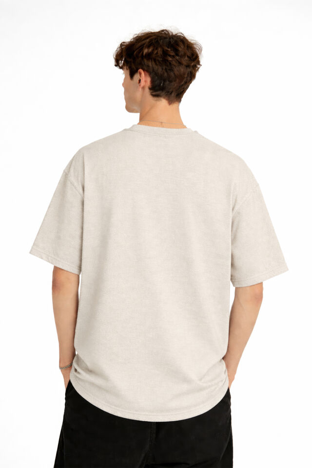 Wolf - Oversize Erkek Tişört BEJ